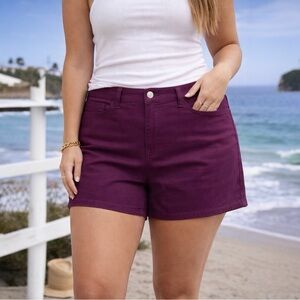 Zenana High Rise Shorts Plum Purple Stretch Casual Summer Everyday NWT Large